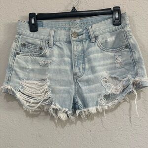 American Eagle Outfitters Faded Blue Ripped Jean Shorts